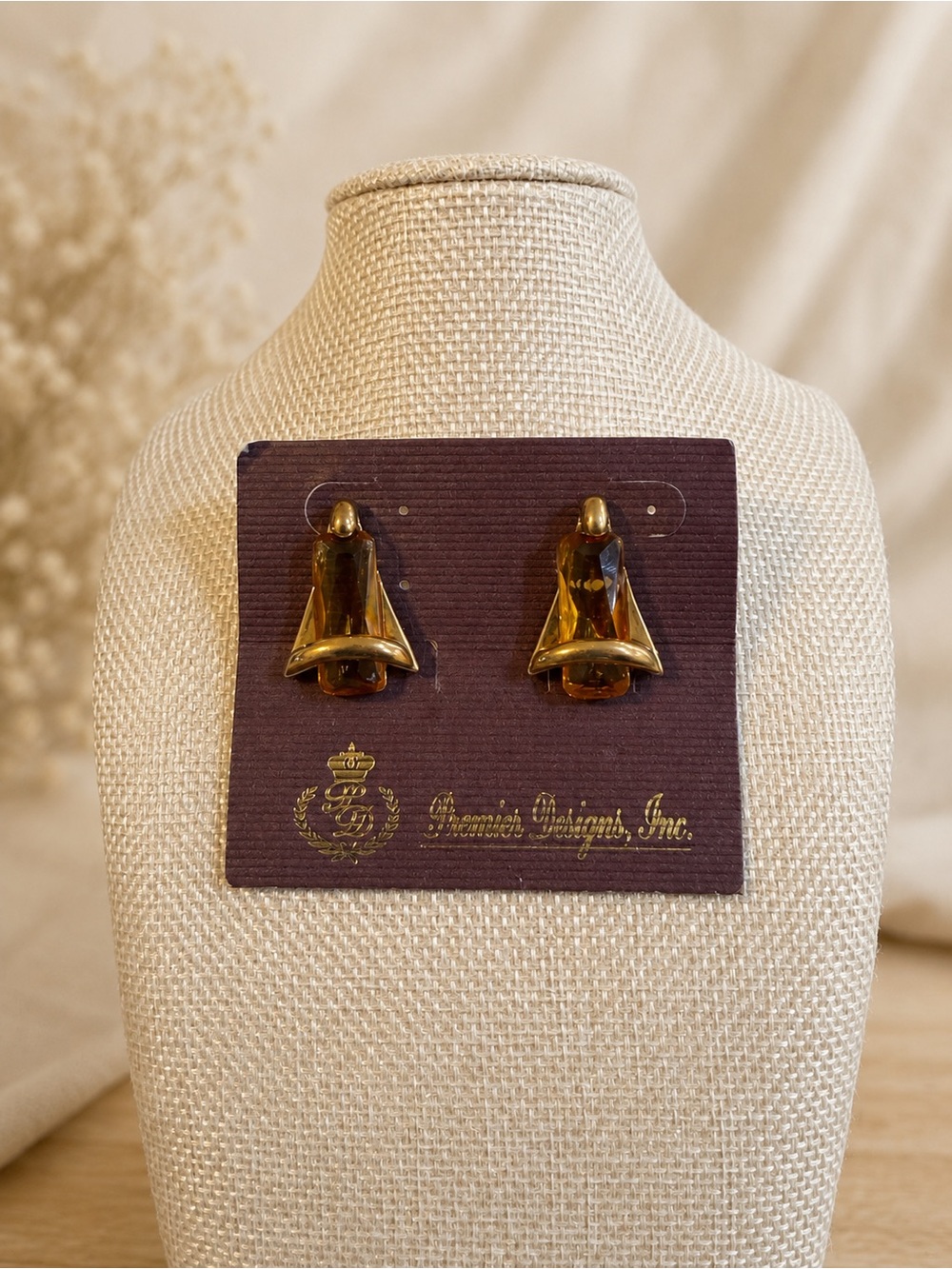 Premier Designs Butterscotch Earrings Yellow Glass Gold Tone Geometric Statement - Picture 2 of 5